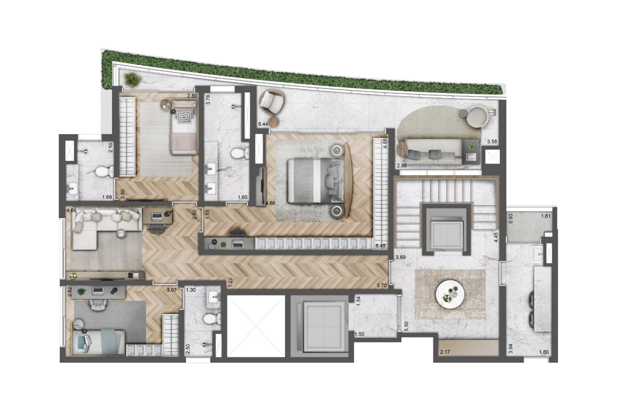 Opção 3 - Planta Duplex de 291m² (Piso Inferior) do Empreendimento VILLA by Versace Home da Lavvi