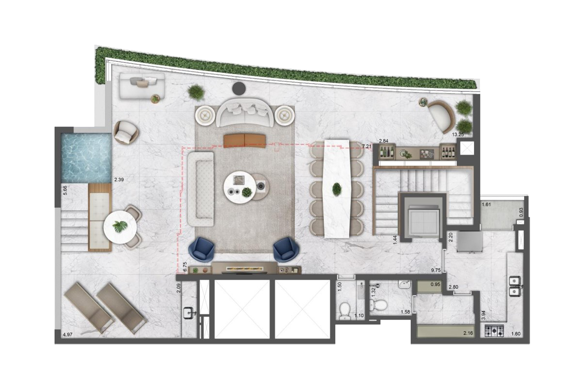 Opção 3 - Planta Duplex de 291m² (Piso Superior) do Empreendimento VILLA by Versace Home da Lavvi