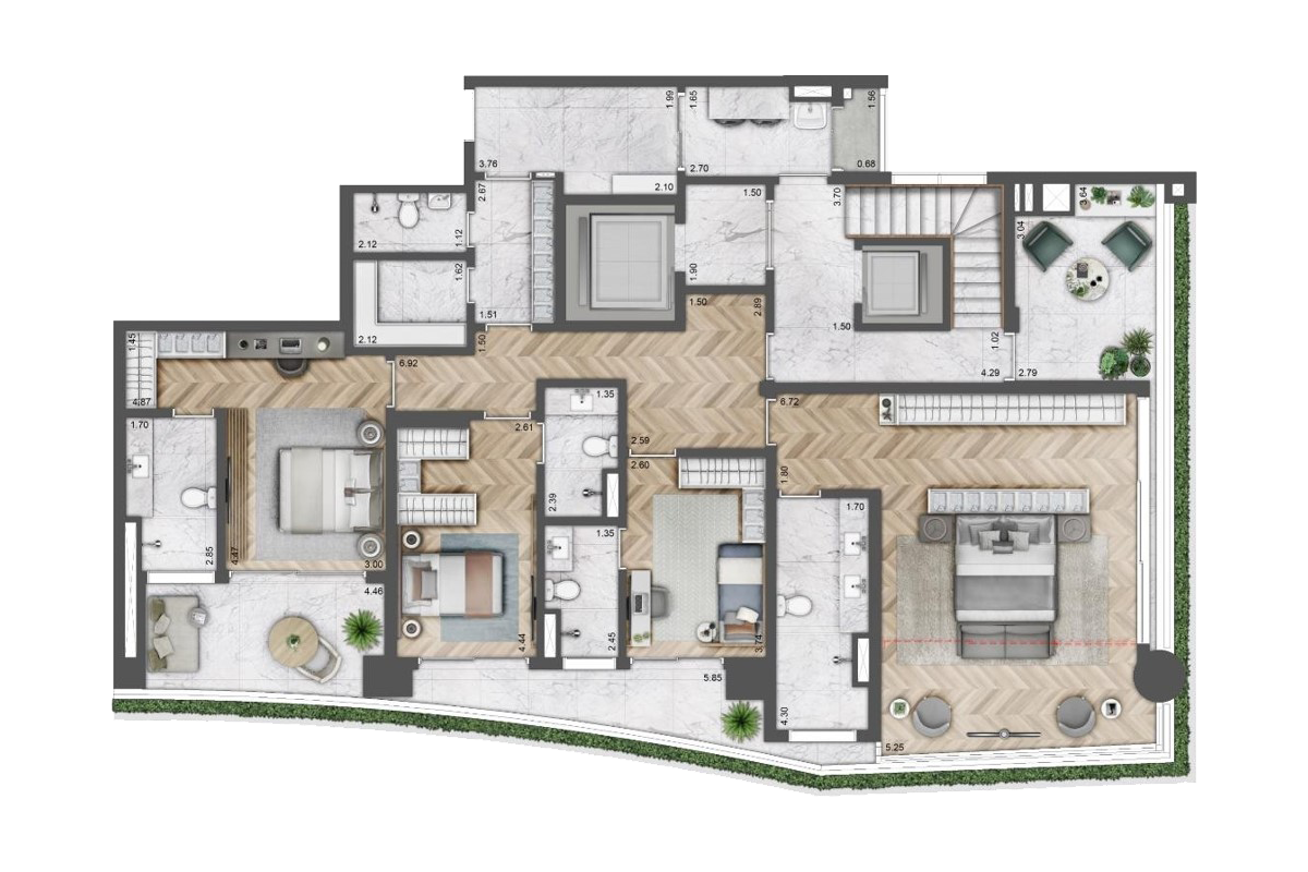Opção 4 - Planta Duplex de 419m² (Piso Inferior) do Empreendimento VILLA by Versace Home da Lavvi