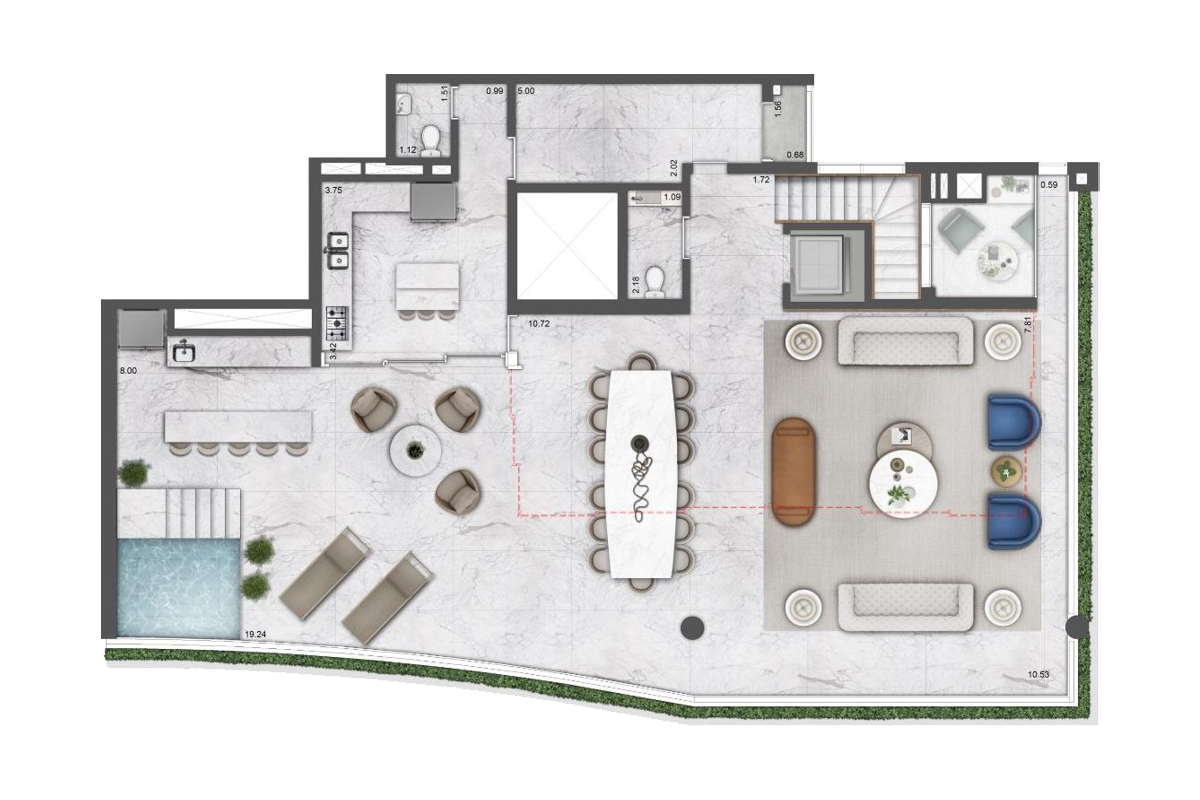 Opção 4 - Planta Duplex de 419m² (Piso Superior) do Empreendimento VILLA by Versace Home da Lavvi